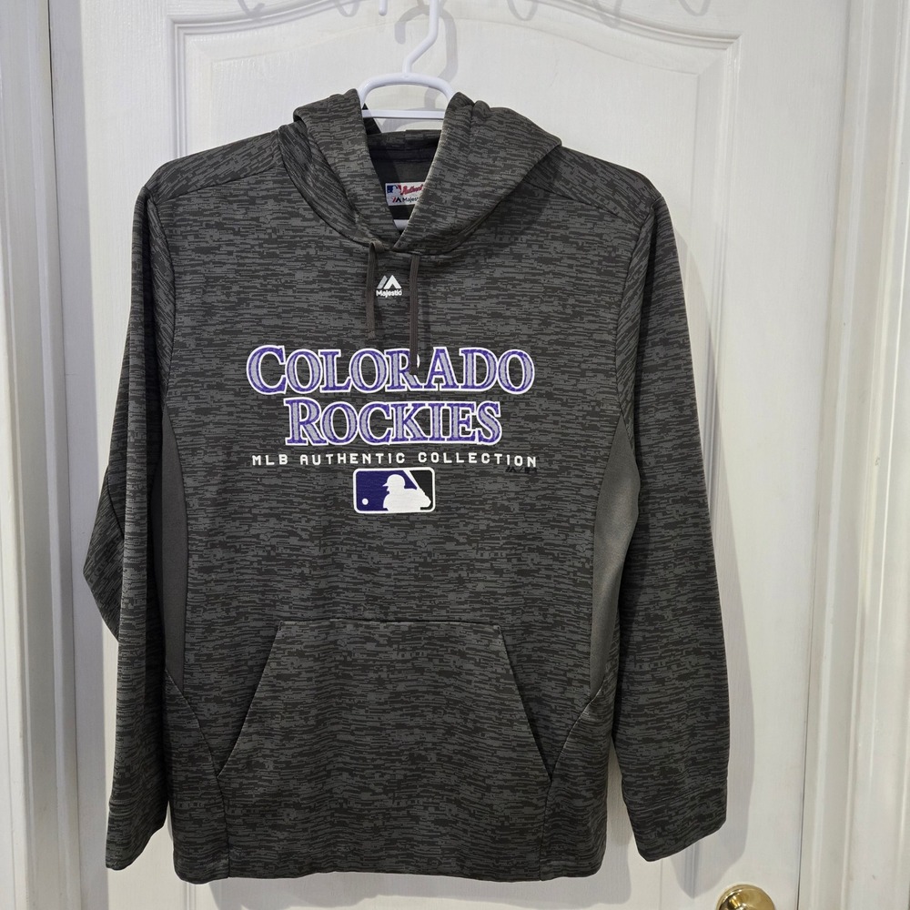 Majestic Colorado Rockies Hoodie Mens Medium Grey MLB Authentic Pullover